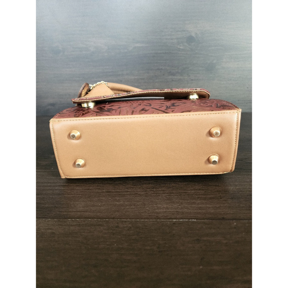 Red Wine Gold Sunflower Embossed Tooled Artisan LEATHER Crossbody bag Purse - Picture 10 of 15